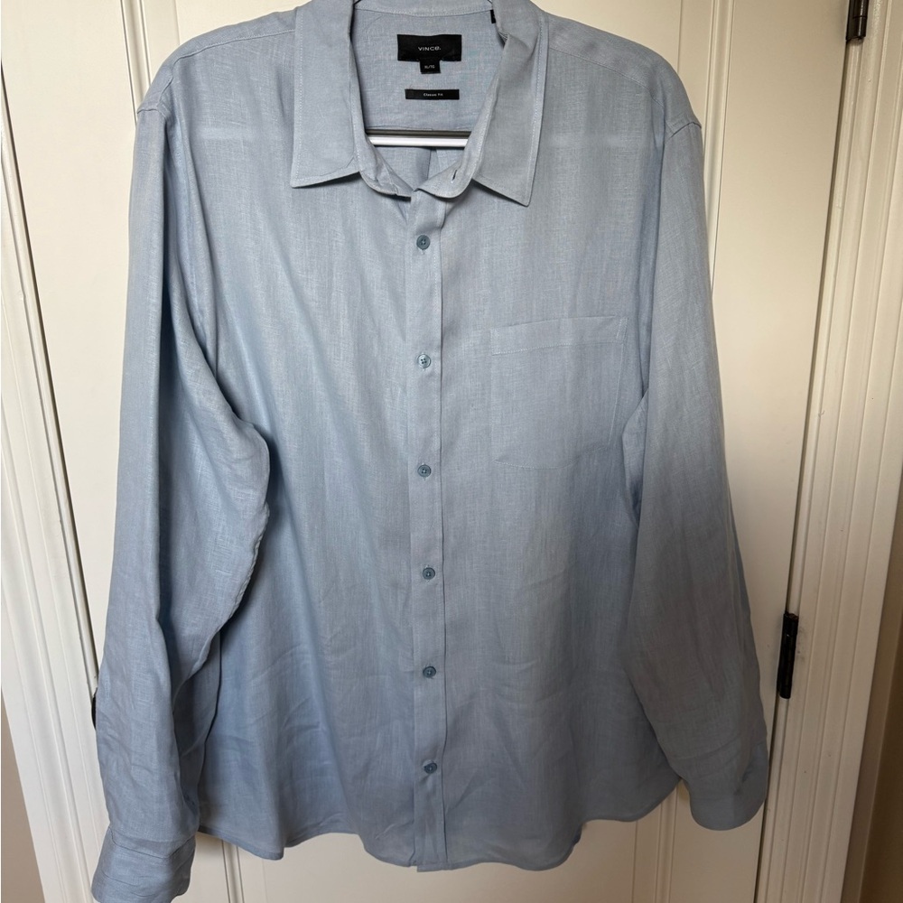 Men's VINCE Sky Blue Linen Dress Shirt • Long Sleeve • XL